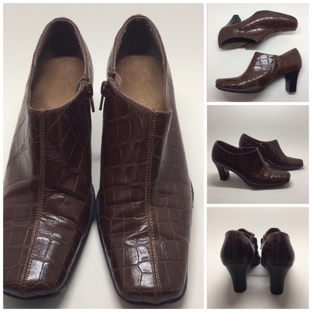 Aerosoles Brown Faux Alligator Heeled Bootie 7B